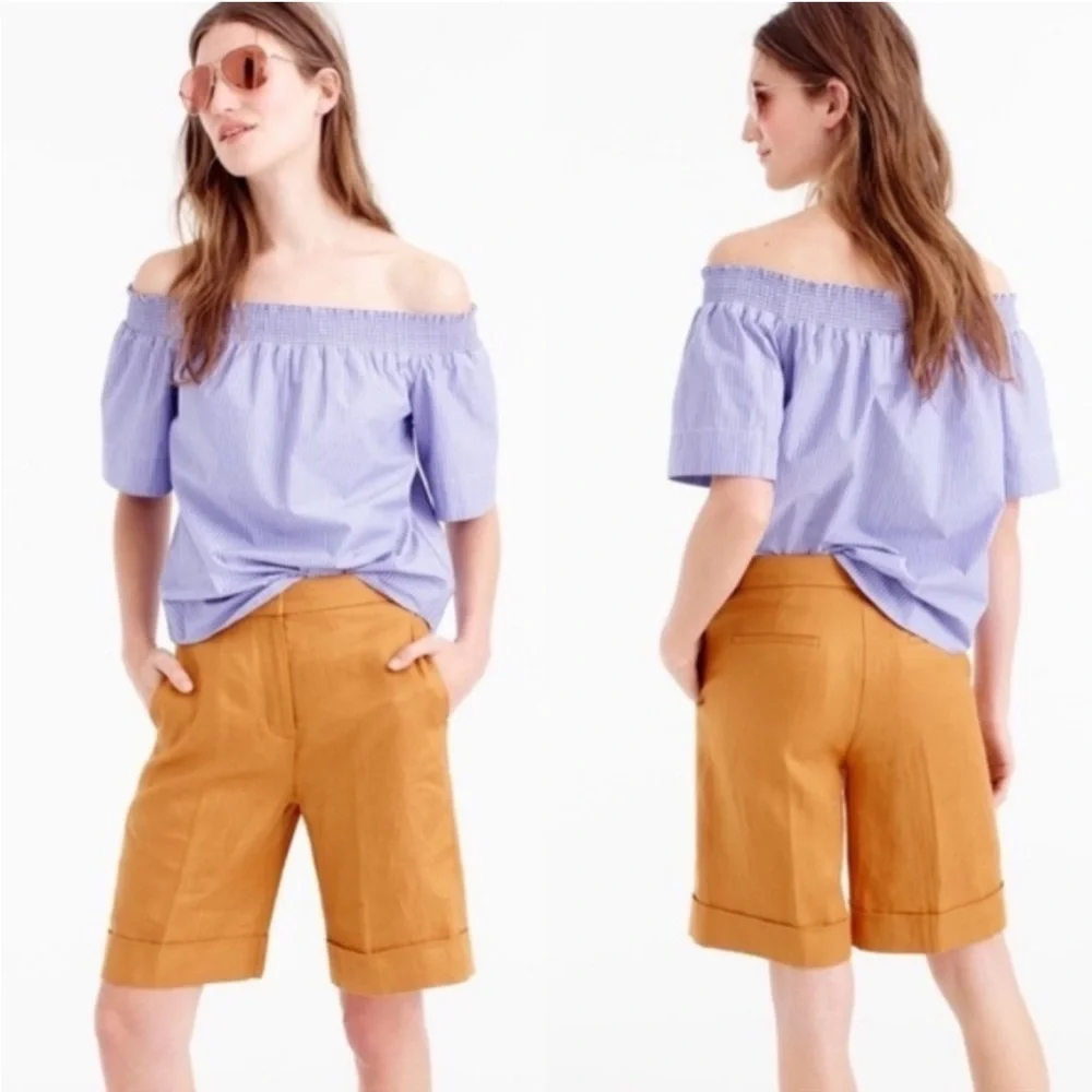 J. CREW Cuffed Linen Bermuda Shorts Olive Green - 4
